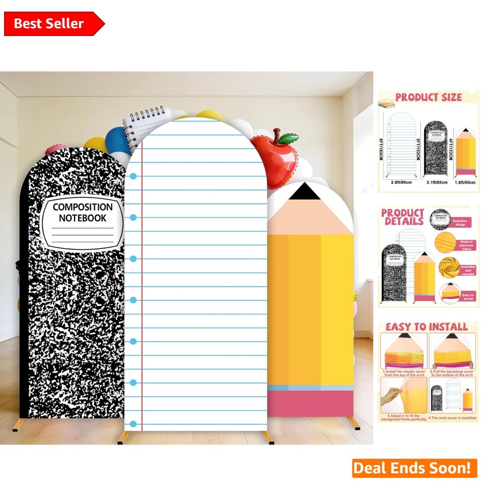 Back to School Composition Notebook Arch Backdrop Cover 4Ft 5Ft 6Ft Colorful Set