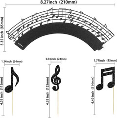 Gyufise 36Pcs Music Notes Cupcake Toppers and Wrappers Glitter Musical Symbols C