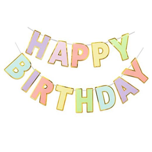 Happy Birthday Banner – 9ft Pre-Strung Happy Birthday Sign for Women, Macaron