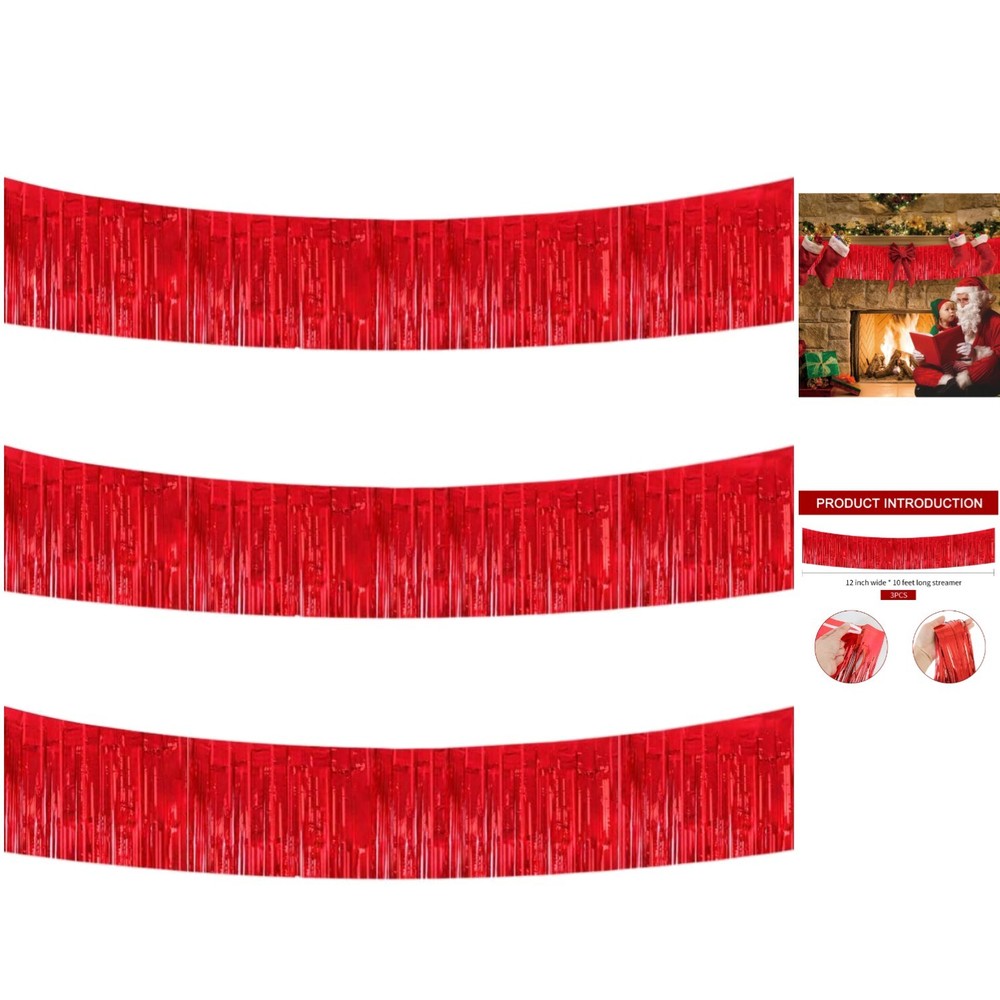 Versatile 30 Feet Red Tinsel Streamers for Weddings, Parties, and Holidays