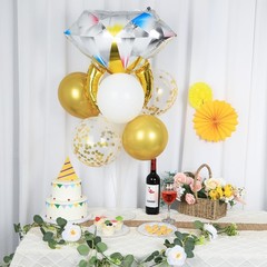 Engagement Party Balloon Stand Kit – 2 Diamond Ring Foil & Confetti Balloons for