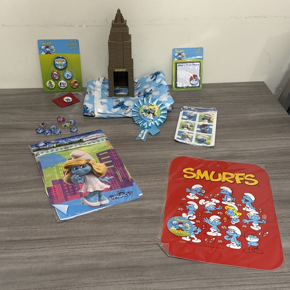The Smurfs Birthday Party Bundle Items Party Supplies with pins, stickers, more