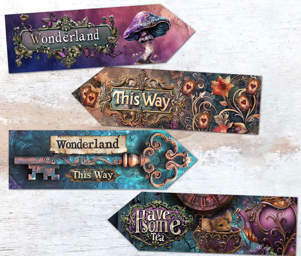 Alice in Wonderland Gothic Style Tea Party Decoration Arrows – Set of 4