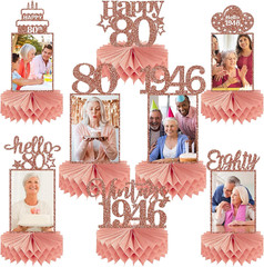 8Pcs 80Th Birthday Decorations Honeycomb Centerpieces for Womens, Pink Rose Gold