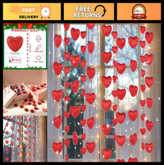 8 Pcs 8.2ft Valentine’s Day Decorations – 80 Pcs 3D Glitter Heart Garland, Roman