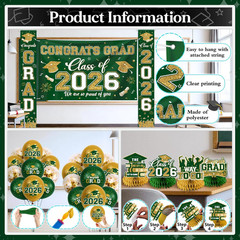 Green and Gold Graduation Decorations 2026 Set, All-In-1 Kit with Congrats Grad