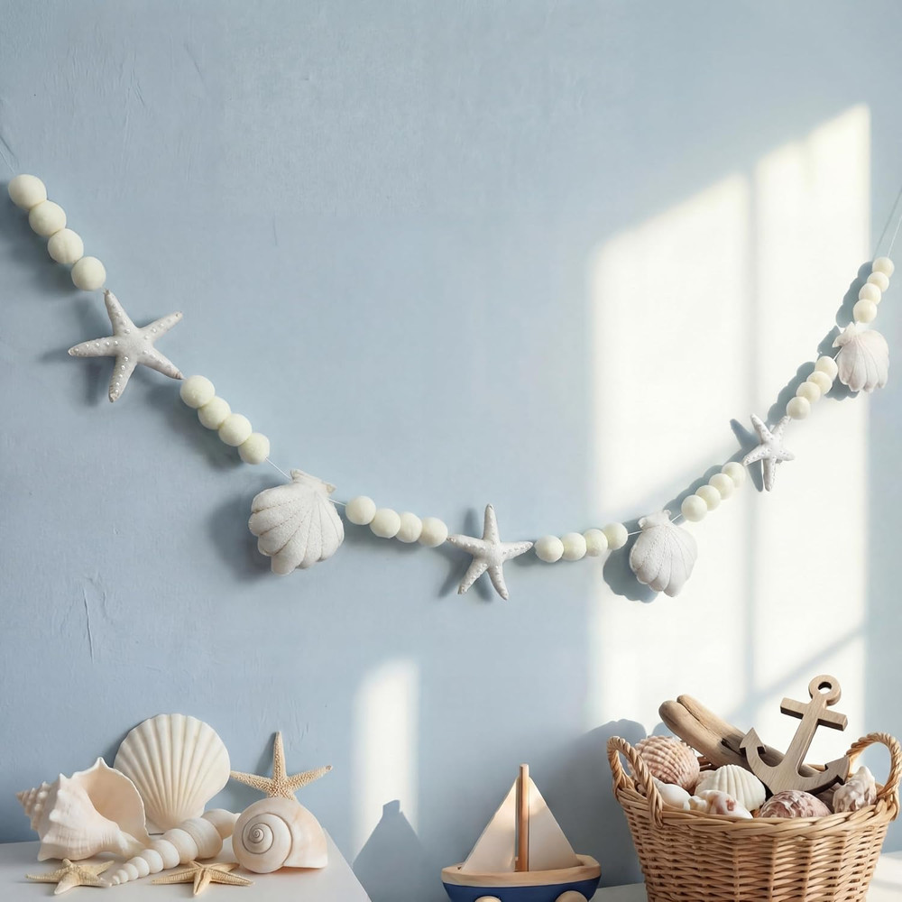 Felt Starfish Seashell Party Banner 8.2 Ft Beach Birthday Party Garland Decorati