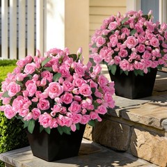 8 Bundles Artificial Roses for Front Door Outdoor Decor, 17 in, Pink