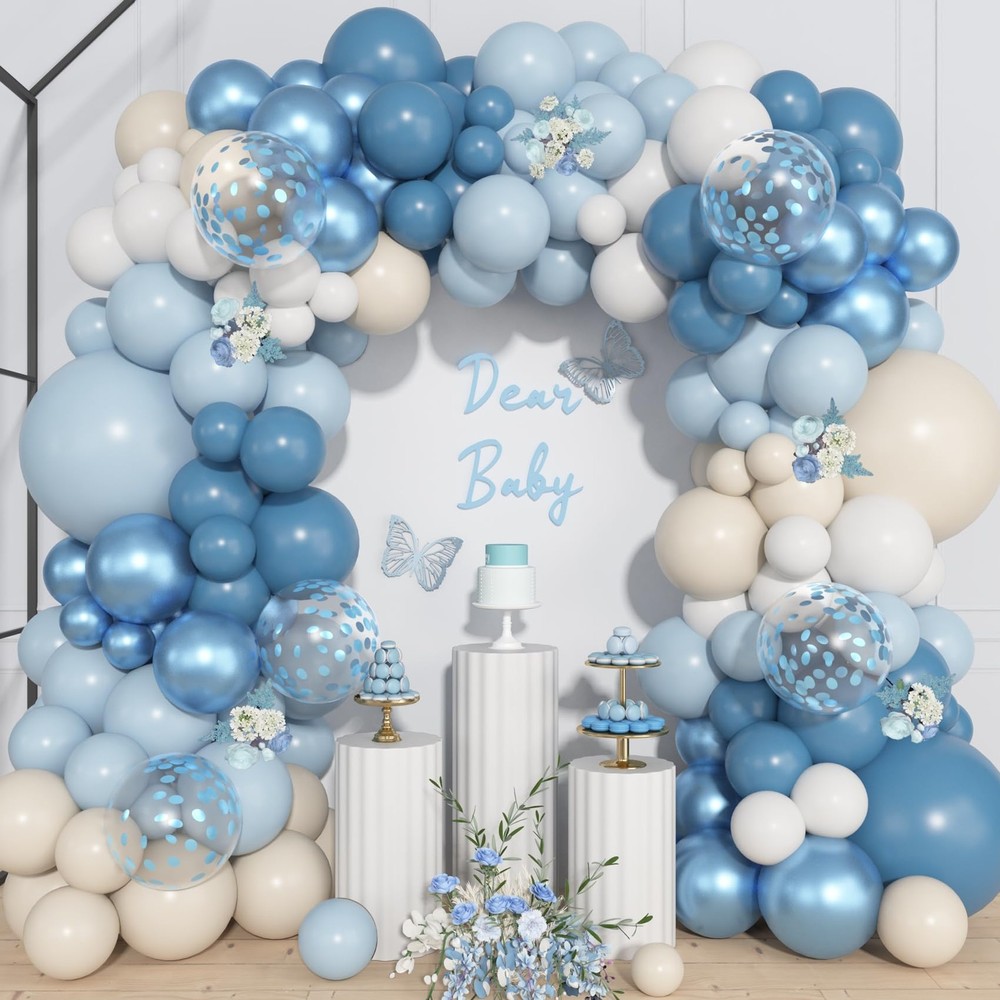 157 Pcs Dusty Blue Balloons Garland Arch Kit, Dusty Baby Light Metallic Blue …
