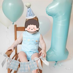 First Decorations for Boy Blue Gingham High Chair Banner & Party Hat for Year…