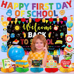 Back to School Decorations Set, NO-DIY Glitter Happy First Day of School Banner,