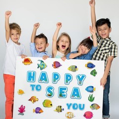 Tropical Fish Cutouts, Ocean Theme Party Decor, Multicolor Bulletin Board