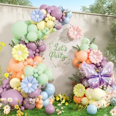 143pcs Wildflower Balloon Arch Kit with Pastel Floral Flower Butterfly Balloo…
