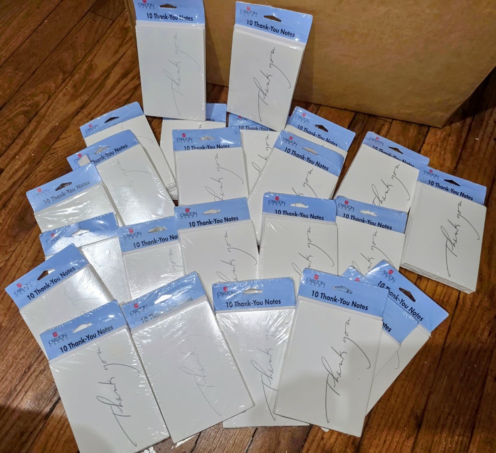 240 Count Thank You Cards White w Silver Gray Lettering Elegant 24 Packs CARLTON