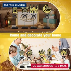 Huwena 6 Pcs Ramadan Decorations Eid Mubarak Table Decor Wooden Tall Standing Is