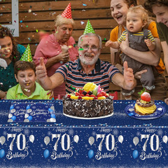 Blue 70Th Birthday Decorations for Men Navy Blue Silver Happy 70Th Birthday Tabl