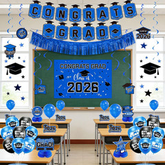 Graduation Decorations 2026 Blue Set – Grad Decor with Congrats Grad Banner,Clas