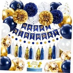Birthday Decorations for Men, Navy Blue and Gold Party Decorations Set –