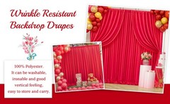 8x10FT Red Backdrop Curtains for Wedding Parties, Wrinkle Polyester Photo