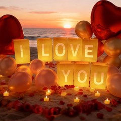 Romantic «I Love You» Decor Set – Light Up Letters, Tea Lights, Rose Petals & Ba