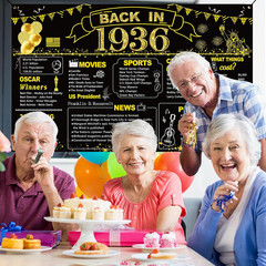 90Th Birthday Black Gold Party Decoration, Back in 1936 Banner 90 Year Old Birth