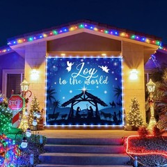 Christmas Nativity Garage Door Cover Decorations with LED String Lights 7×8 Ft