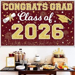 Graduation Backdrop 2026 – Congrats Grad Banner Class of 2026 Maroon Gold Gra…