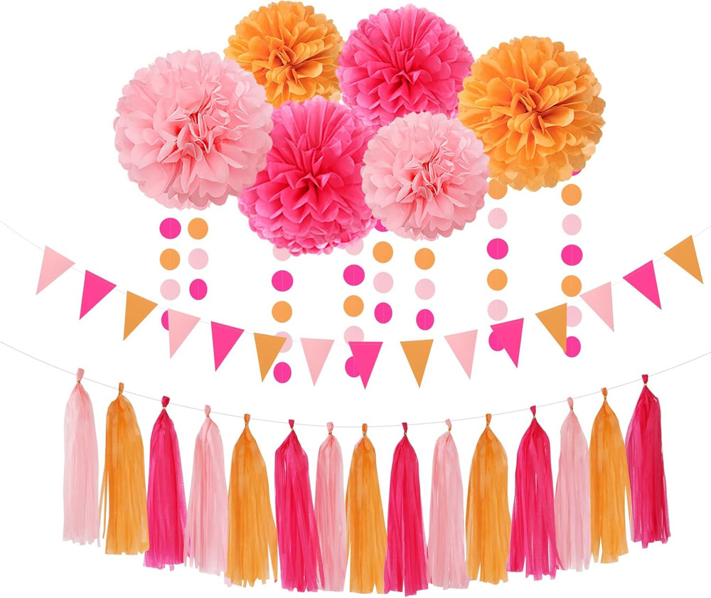 Hot-Pink Burnt-Orange Fall Party Decorations – 23Pcs Birthday Baby Shower Tissue