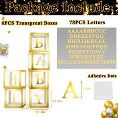 Baby Boxes with Letters, 6 Transparent Balloon 6 PCS, Golden Box