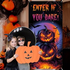 Halloween Door Cover Decorations Scary Pumpkin Door Banner