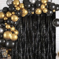 2 PCS Black Tinsel Foil Fringe Curtains Metallic Streamers Party Backdrop