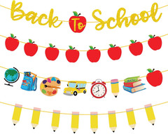 4Pcs Back to School Banner Gold Glitter Pencil Apple Garland Banners for First D