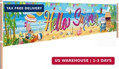 Hello Summer Banner, 118 x 20 Inch Beach Pool Hawaiian Luau Party Decorations fo