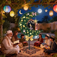 3ft Lighted Ramadan Moon Tree Star Decorations Islamic