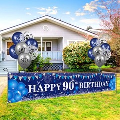 Blue 90th Birthday Decorations for Men Women, Navy Blue Silver Happy 90th Bir…