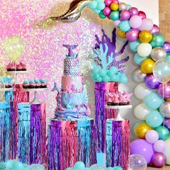 4 Pack Mermaid Decorations the Sea Party Table Skirt,Pink Purple Blue Wavy Fo…