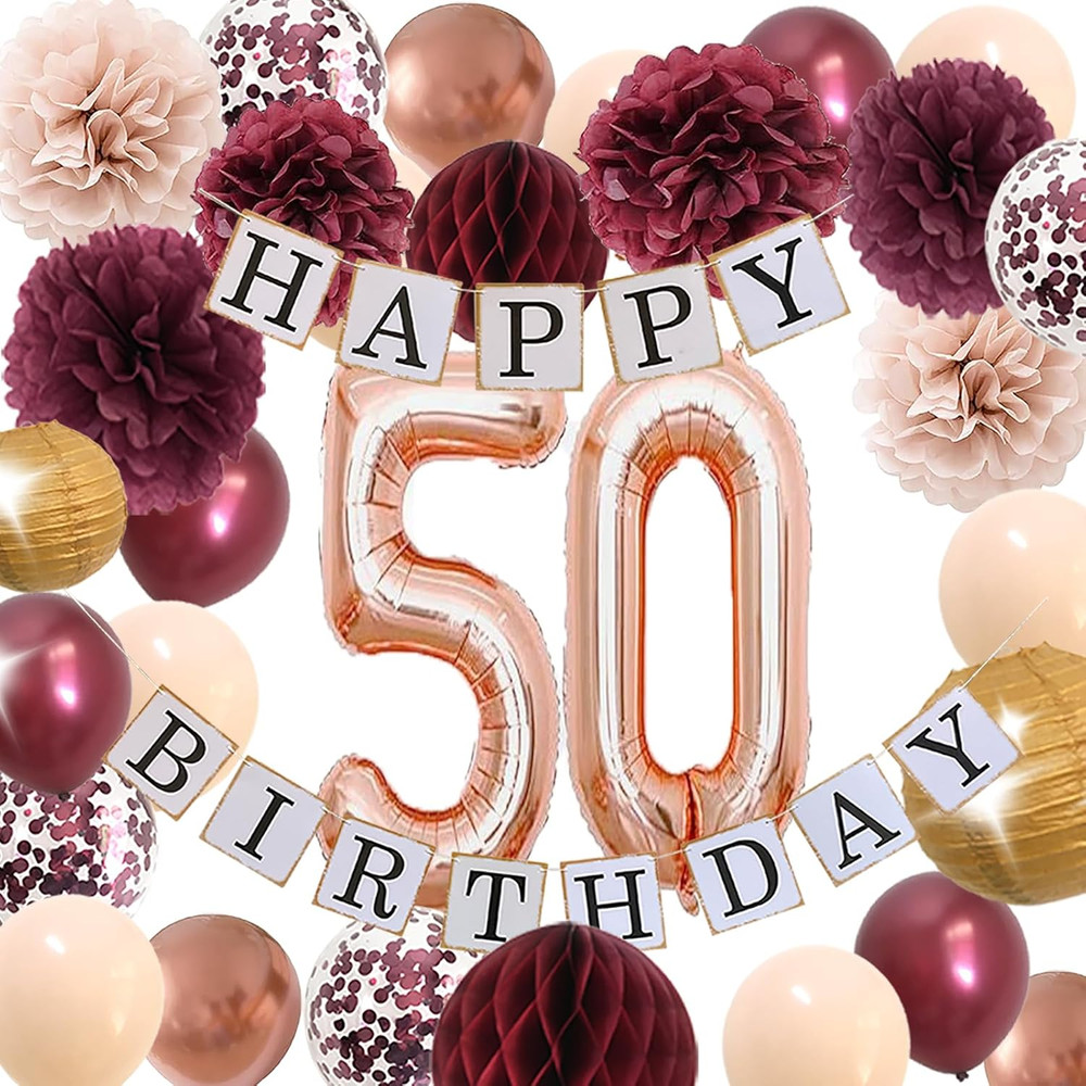 50Th Birthday Decorations for Women –Rose Gold 50 Birthday Supplies for Womens w