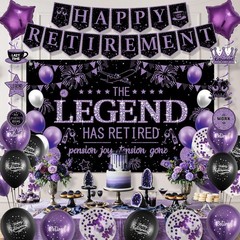 Retirement Party Decorations Women, Black and Purple Happy Retirement Banner …