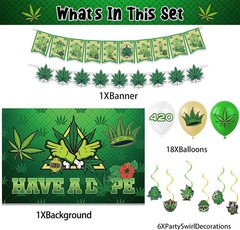420 Decorations for Weed Party with Banner Balloons Backdrop & Hanging Swirls