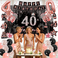 40Th Birthday Decorations for Women, 50Pcs Rose Gold Black 40Th Birthday Decorat