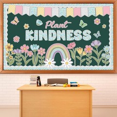 Plant Kindness Bulletin Board Set Spring Blue Floral Classroom Decor Cutouts