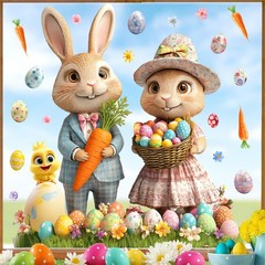 Large Easter Window Decoration Clings Double-Sided Bunny Decals Home Indoor Deco
