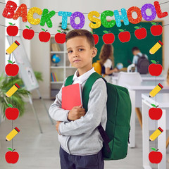 Back to School Decorations Banner,Back to School Banner and Apple Pencil Garland