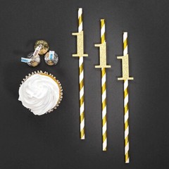 1st Birthday Straws (SET OF 12) Glitter Birthday Decorations Favors (Any Age)