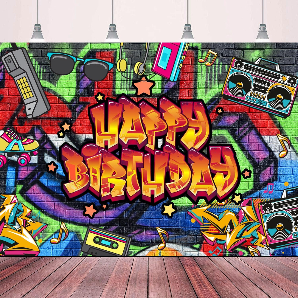 80S and 90S Rock N Roll Hip Hop Graffiti Photo Booth Backdrop Banner – Retro Dis
