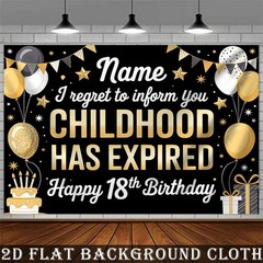 Custom Name Text 18th Birthday 2D Flat Banner Balloon Party Birthday Backdrop☋