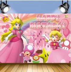 Peach Princess Backdrop Girls Birthday Party Photo Background Banner Supplies