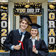 Graduation Decorations Class of 2026 Graduation Banner 3 Pieces Set Black Gold C