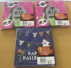 ICELAND LIMITED EDITION HALLOWEEN PINK & PURPLE SPOOKY GHOST PARTY NAPKINS X3