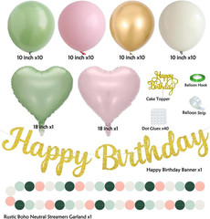 Sage Green Pink Birthday Decorations – 62Pcs Happy Birthday Banner, Olive Retro